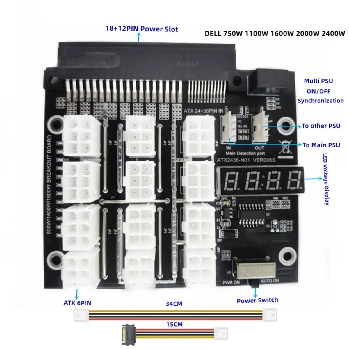 M05K 12 Ports PCIe 6Pin Connec - 2400W Server Psu Breakout Board 评论和价格