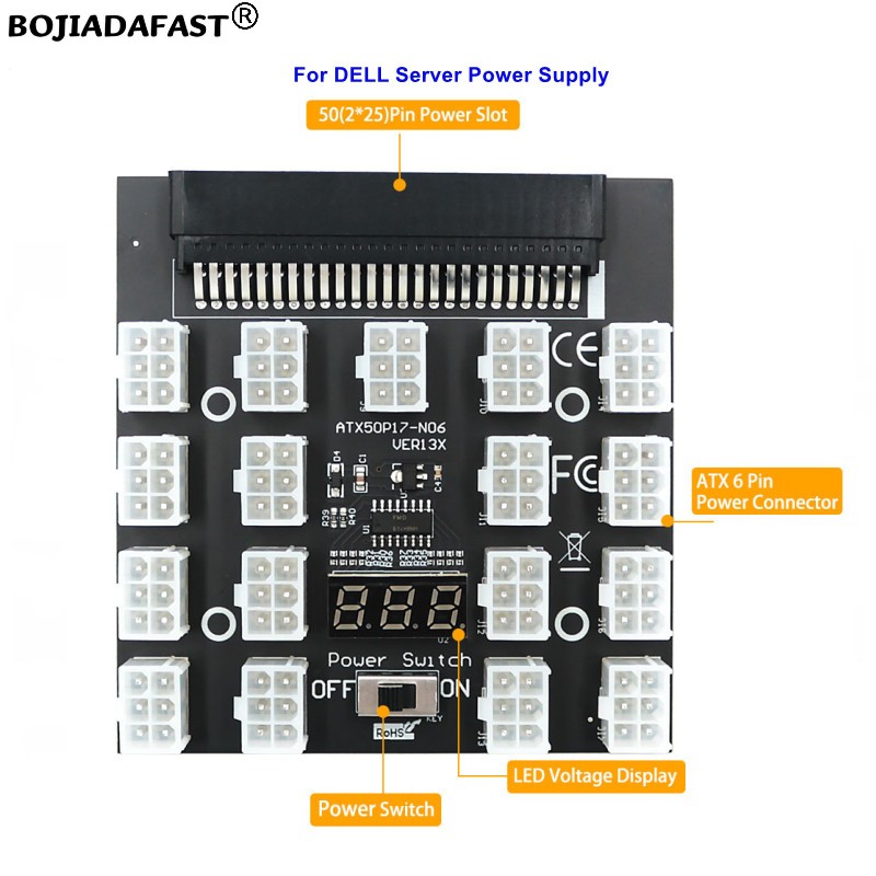 17 Ports PCIe 6Pin Connector S - 2400W Server Psu Breakout Board 评论和价格