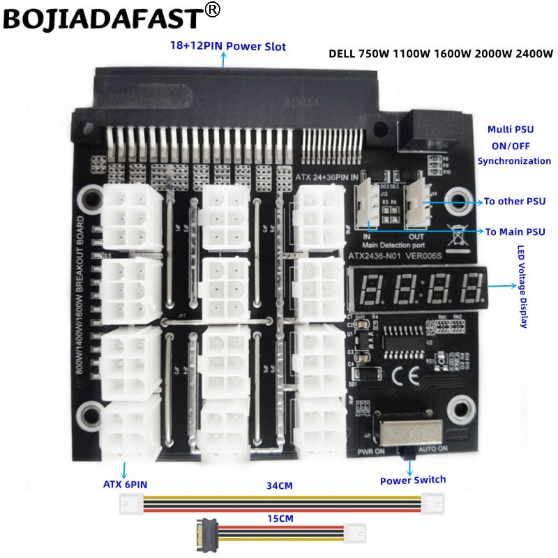 12 * PCI-E 6Pin Connector Brea - 2400W Server Psu Breakout Board 评论和价格